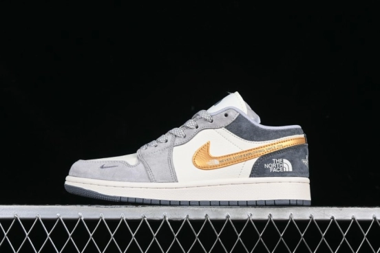 Nike Air Jordan 1 Low AJ1 The North Face Collaboration Pig Eight Gold Hook High-End Custom Retro Basketball Shoes - DM9188-015