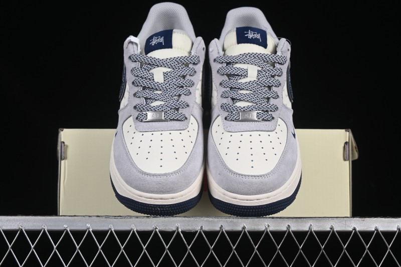 Nike Air Force 1 '07 Low Stussy Collaboration Grey Blue Swoosh Casual Sneakers - XZ3318-088