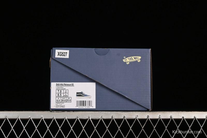 Vans Sk8-Mid Reissue 83 High-End Retro Skate Shoes with Blue Patchwork Suede - VN000CQQDWR