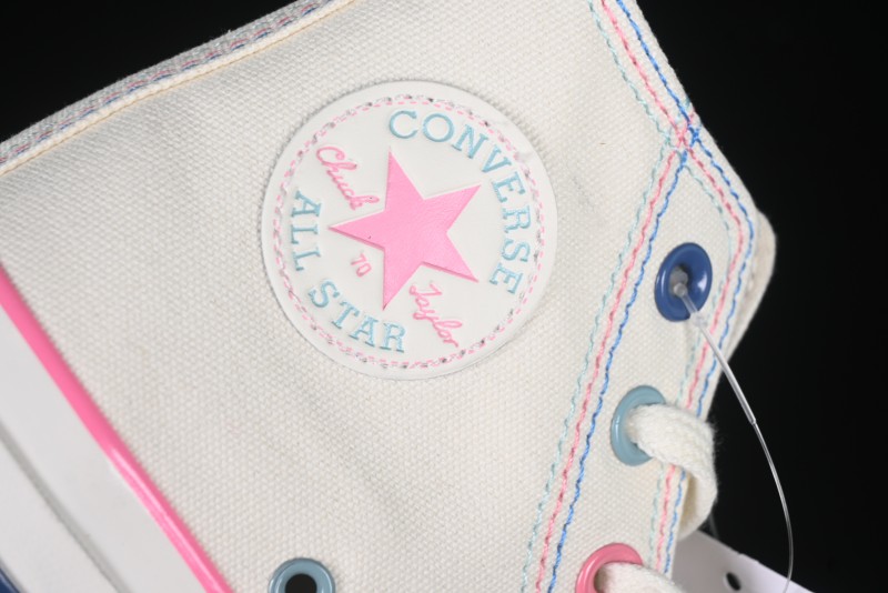 Converse Chuck 1970s High Top Casual Sneakers with Star Stitching and White-Pink-Blue Mismatched Design - A15744C