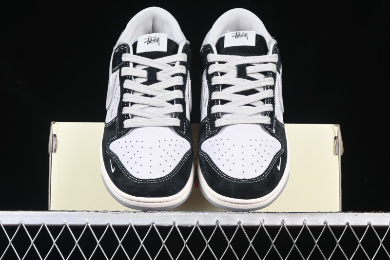 Nike SB Dunk Low Stussy Collaboration - Black Grey Pig Leather Anniversary Custom Edition Low-Top Casual Sneakers - XX3168-008