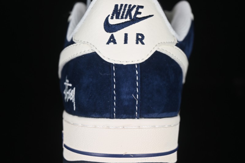 Nike Air Force 1 '07 Low Stussy Collaboration Dark Blue Suede White Swoosh Low-Top Casual Sneakers - XZ6188-673