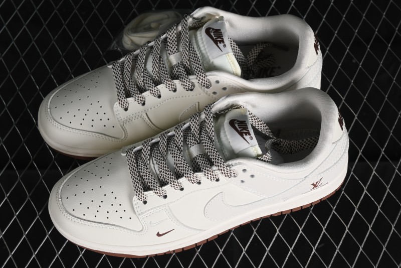 Nike SB Dunk Low LV Collaboration - Double Swoosh Beige Brown Anniversary High-End Custom Low-Top Casual Skate Shoes - XX2025-309