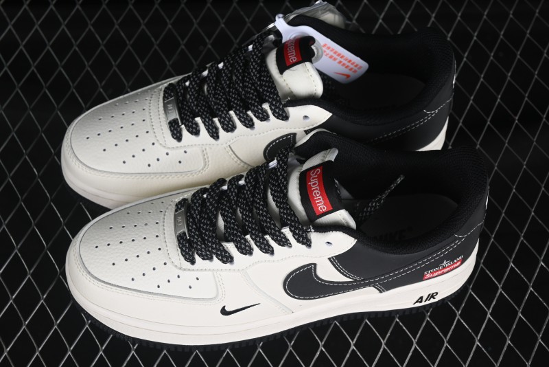 Nike Air Force 1 '07 Low Stone Island x Supreme Collaboration Beige Black Patchwork Low-Top Casual Sneakers - HH7518-042