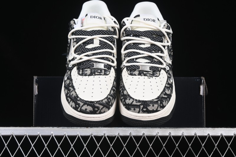 Nike Air Force 1 '07 Low Dior Collaboration Black Pattern Drawstring Casual Sneakers - SJ1198-106