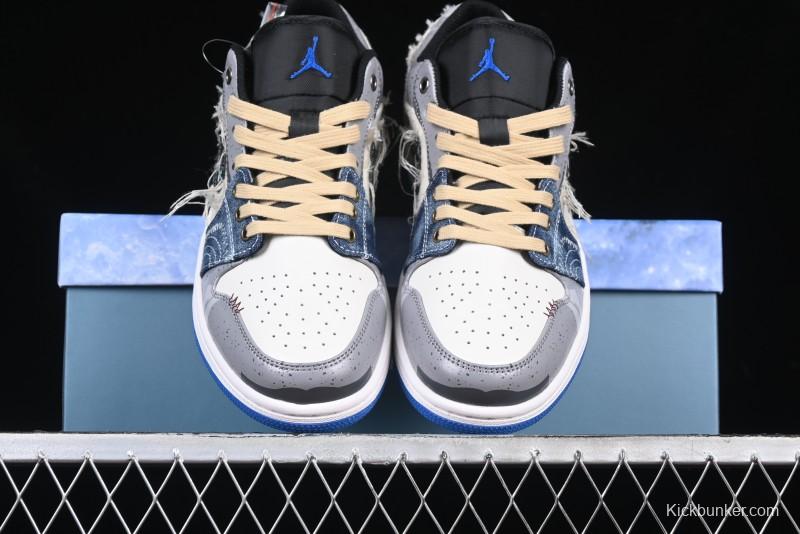 Nike Air Jordan 1 Low Retro Basketball Shoes Panda Prank Surf Fishing Overfishing Blue Brown Gray - 553558-140