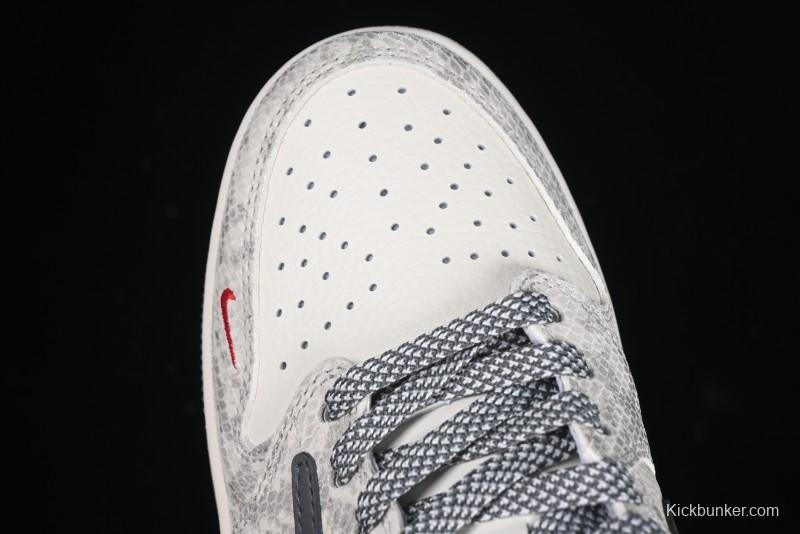 Nike Travis Scott x Fragment Design x Air Jordan 1 Low OG SP AJ1 Snake Year Limited Grey Snake Scale with Grey Swoosh Low-top Casual Sneakers - XS3086-009