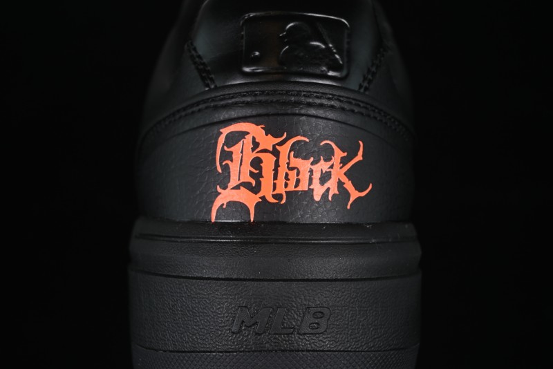 NY Yankees Black Leather Sneakers with Bold Orange Logo