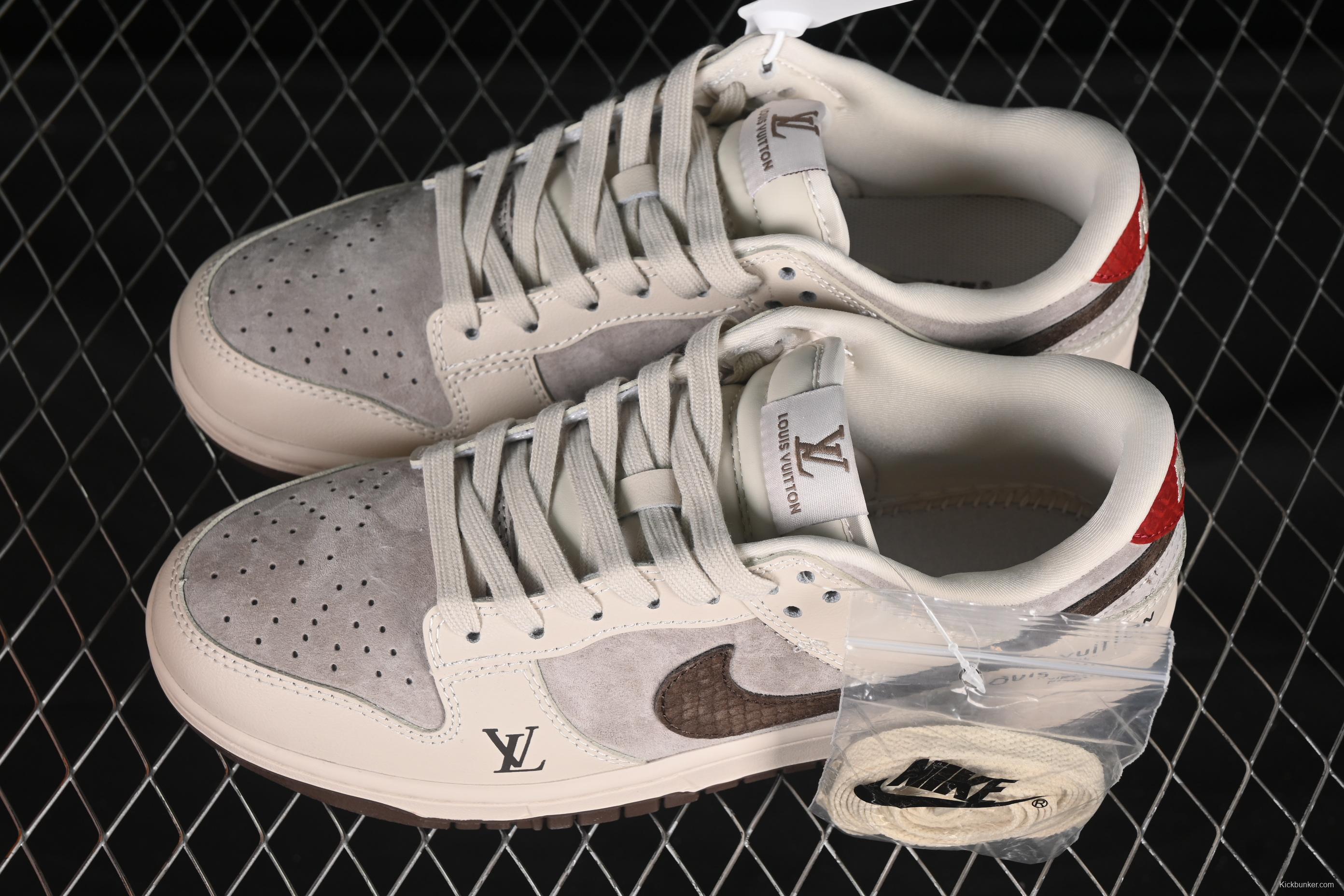 Nike SB Dunk Low LV Collaboration Red Tail Chocolate Anniversary High-End Custom Low-Top Casual Skate Shoes - XX3168-123