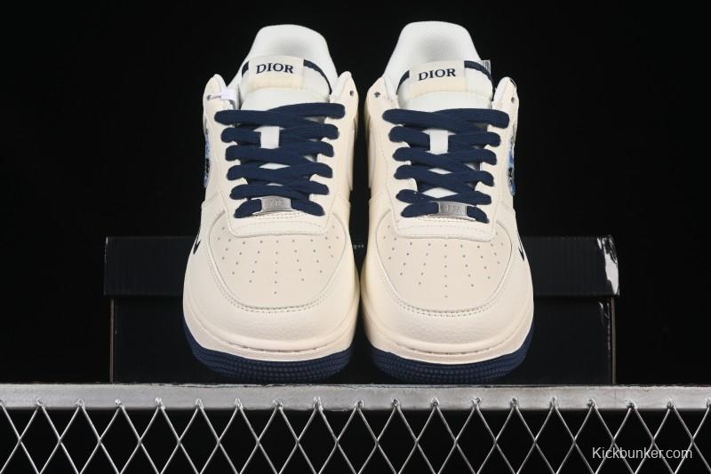 Nike Air Force 1 '07 Low Dior Collaboration Blue Iridescent Swoosh Casual Sneakers - XS1958-569