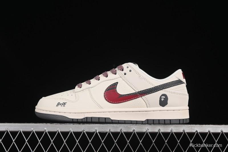 Nike SB Dunk Low BAPE Collaboration Graffiti Red Swoosh Anniversary Customized Low-Top Casual Skate Shoes - JJ2508-561