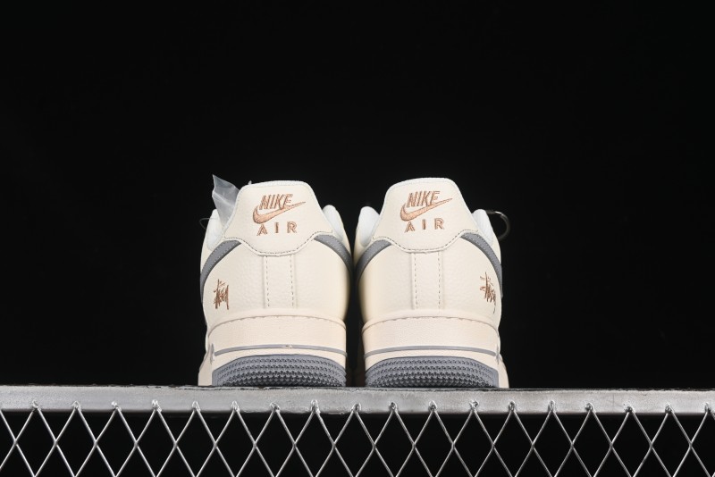 Nike Air Force 1 '07 Low Stussy Collaboration Gold Embroidery Grey Swoosh Casual Sneakers - XX3168-150
