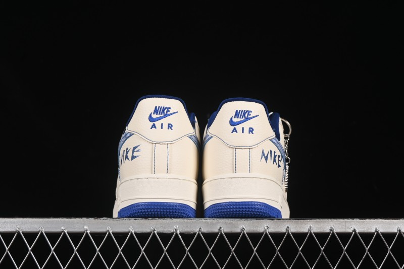 Nike Air Force 1'07 Low Casual Sneakers with Blue Line Ghost Face Design - DF0188-053