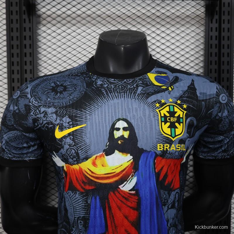 2025 Brazil National Team Special Edition Religious Concept Jersey - Christ the Redeemer Design - Dark Blue