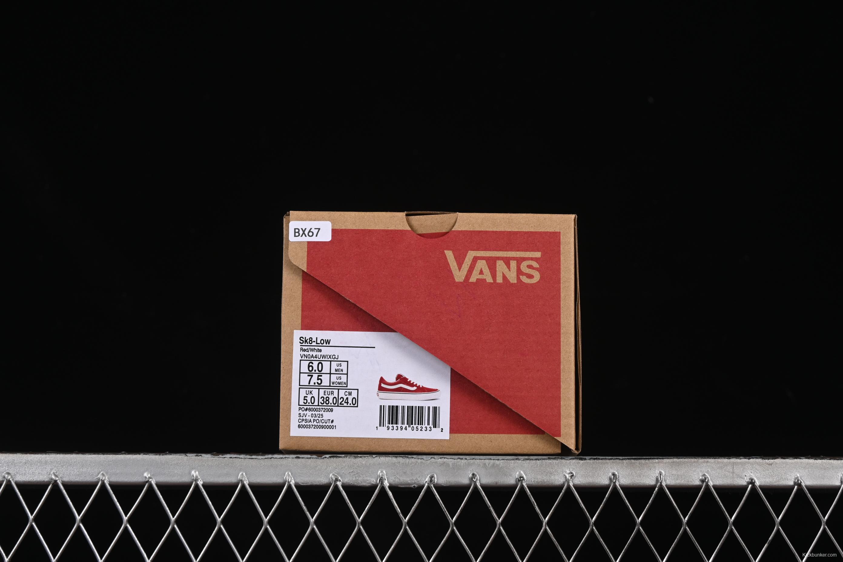 Vans Sk8-Low White Red Anti-Slip Casual Skate Shoes - VN0A4UWIXGJ