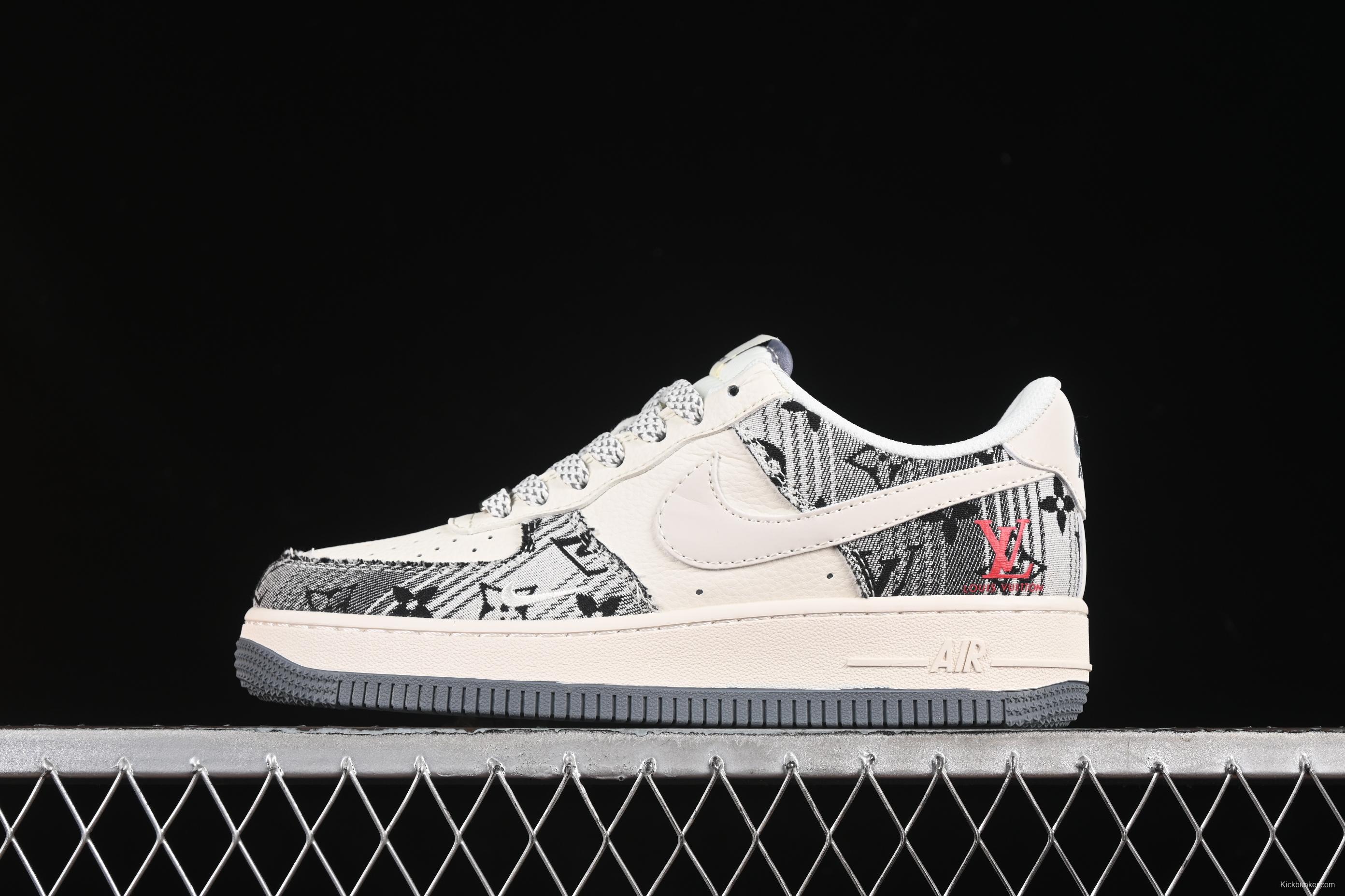 Nike Air Force 1 '07 Low LV Collaboration Black Grey Printed Denim Casual Sneakers - XS1958-587