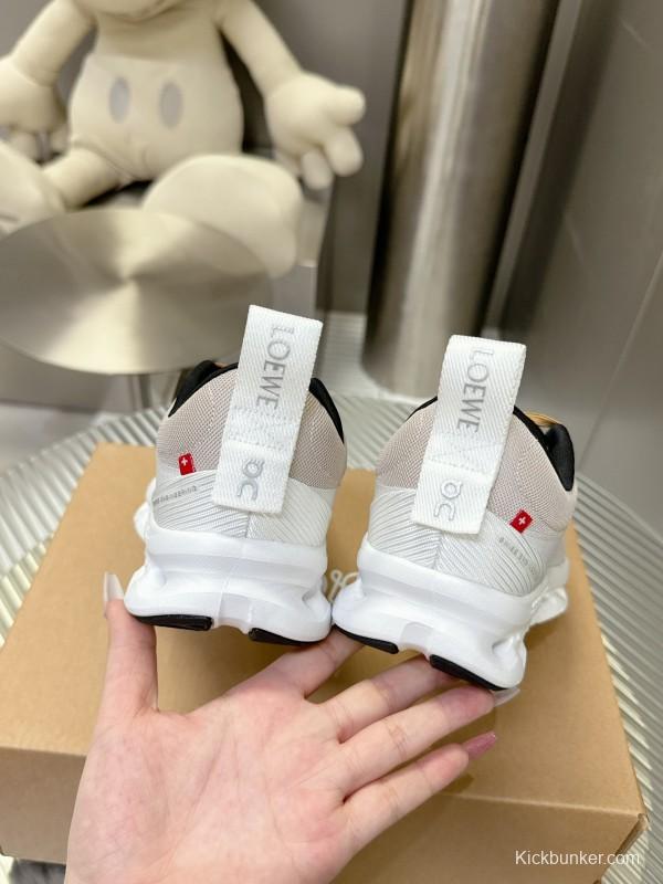 2025 Unisex Loewe White Beige Mesh Leather Sneakers