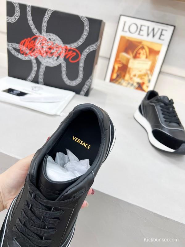 2025 Men VERSACE Black Leather Sneakers LY00320