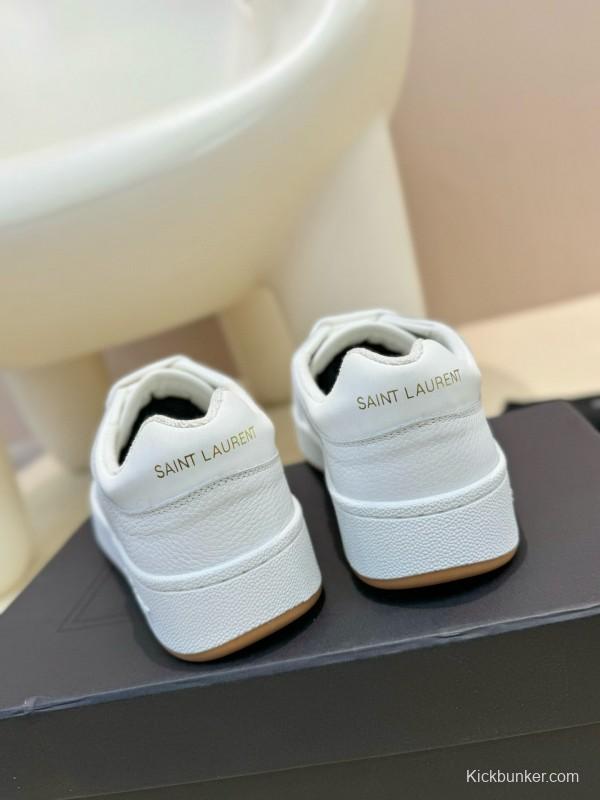 2024 Unisex Yves Saint Laurent White Silk Leather Sneakers SL61 MJ00350