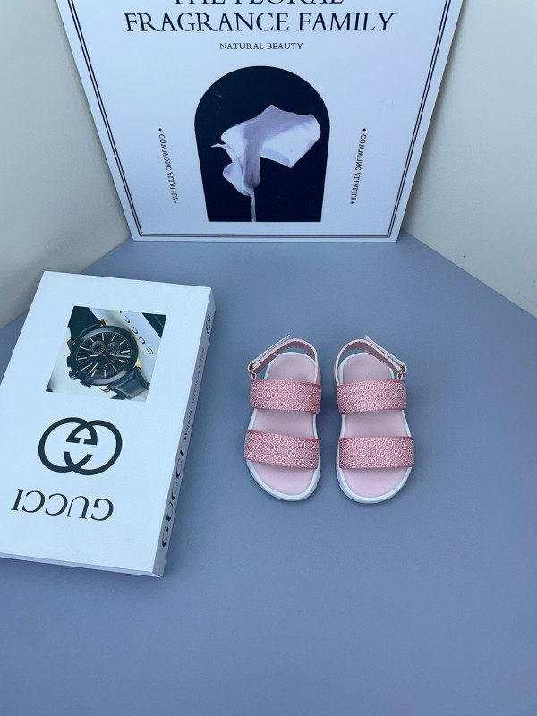 2025 Kids Gucci Black Pink Fabric Sandals