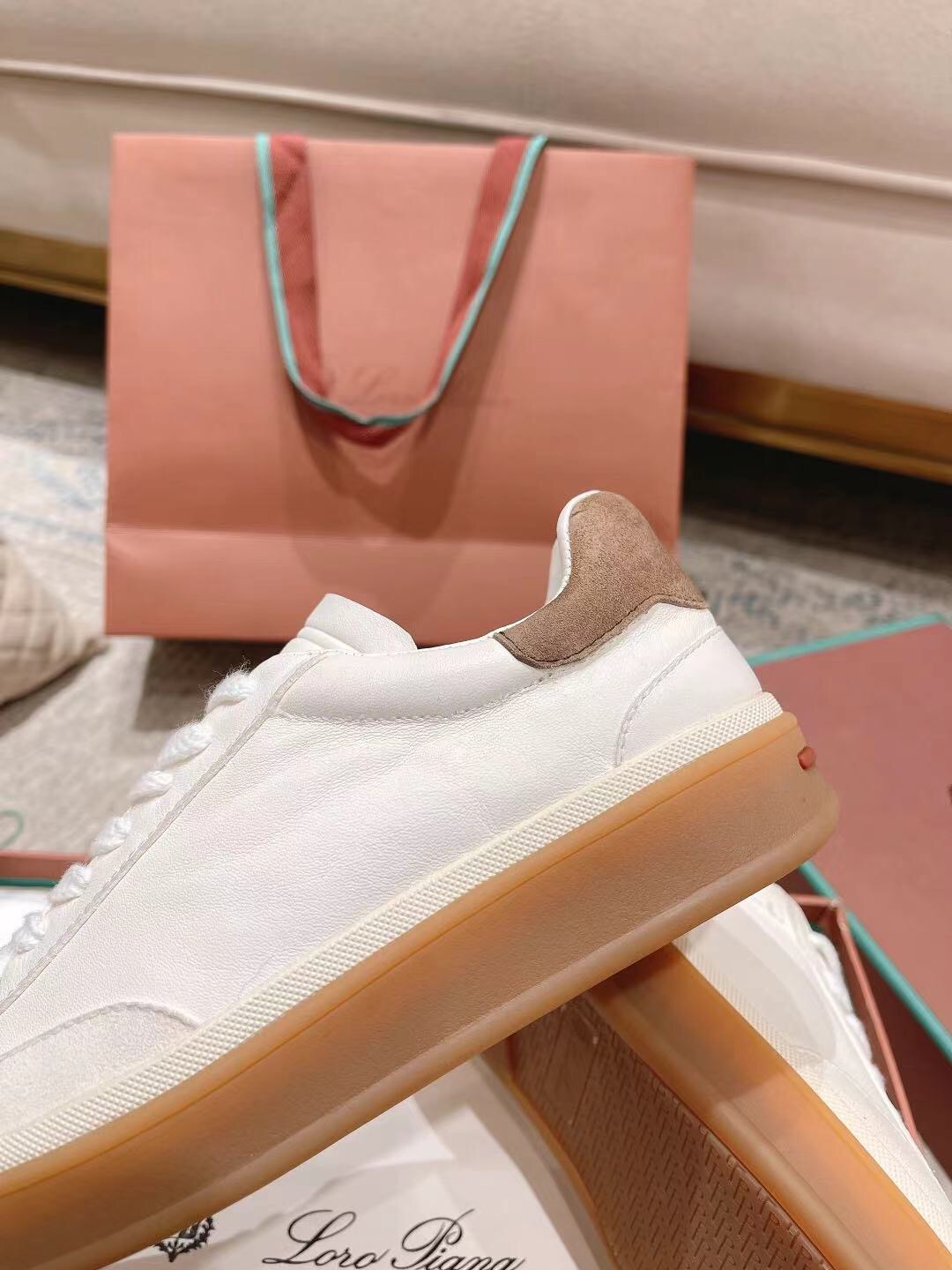 2025 Women LP White Brown Leather Sneakers LY00320(F)