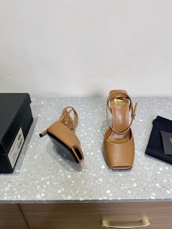 2025 Women SAINT LAURENT Brown Leather Slingback Pumps