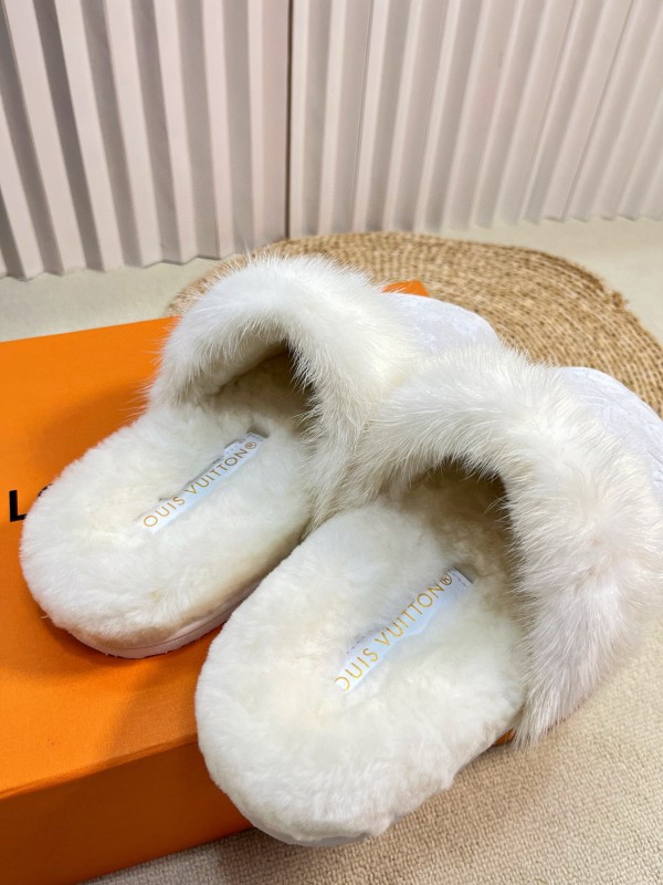 2024 Slippers Louis Vuitton White Fur Slippers MJ00340