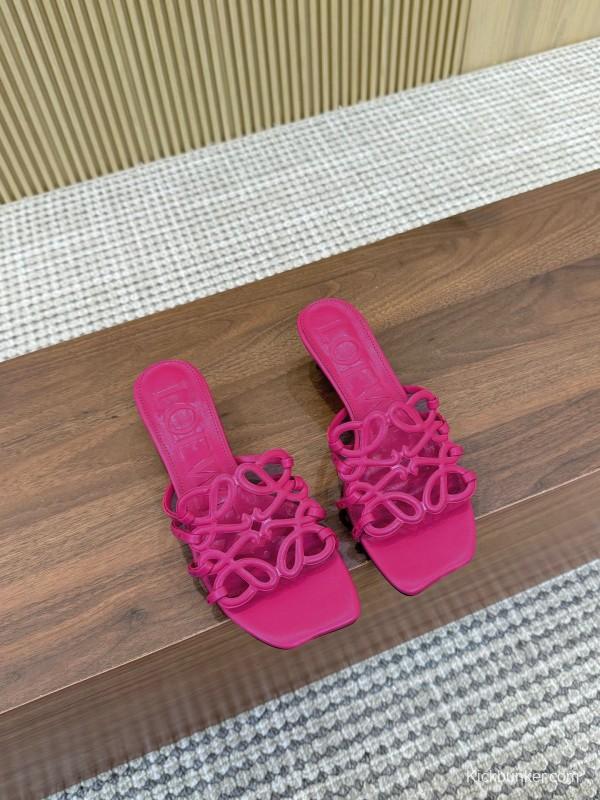 2025 Women Loewe Pink Leather Heeled Sandals LY00210