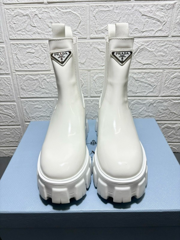 2024 Women Prada White Leather Boots MJ00380
