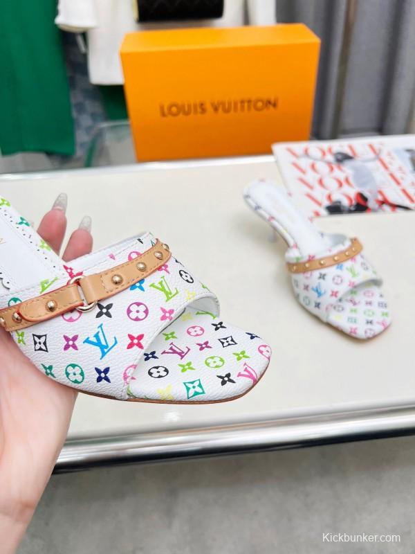 2025 Women Louis Vuitton Multicolor Leather Heeled Mule LY00260