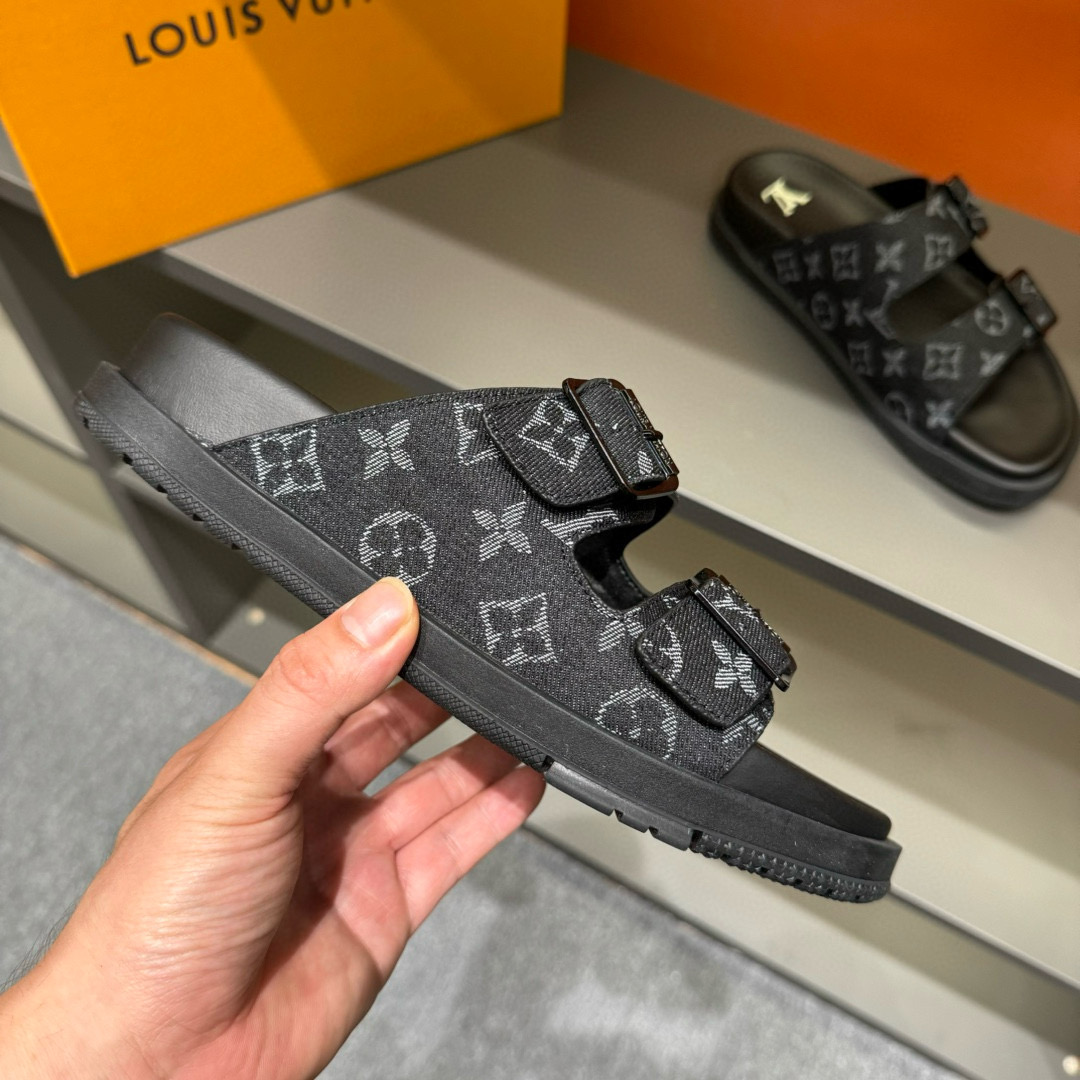 2024 Slippers Louis Vuitton Black Canvas Slippers