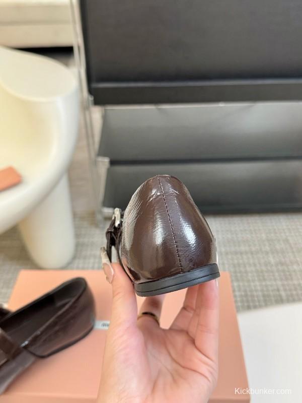 2025 Women Miu Miu Brown Leather Mary Jane Buckle KFY00300