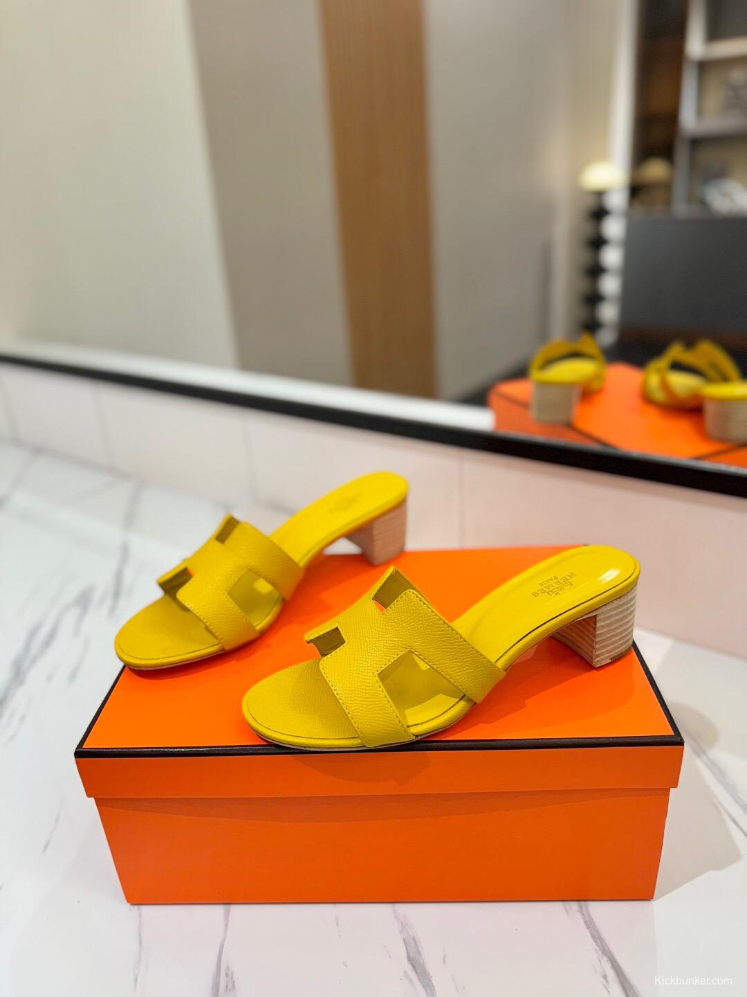 2025 Women Hermès Yellow Leather Sandals