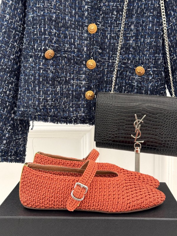 2025 Women AlAIA Orange Knitted Leather Mary Jane KFY00310