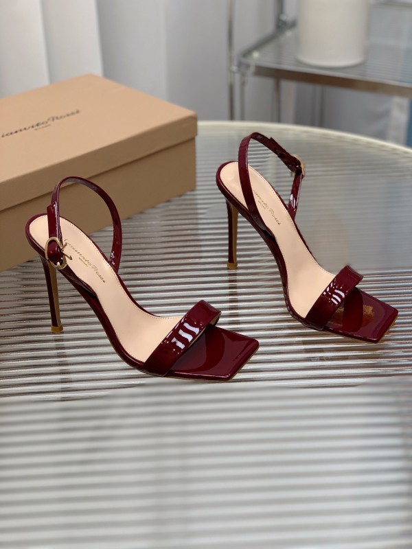 2025 Women Gianvito Rossi Burgundy Patent Leather High Heel Sandals