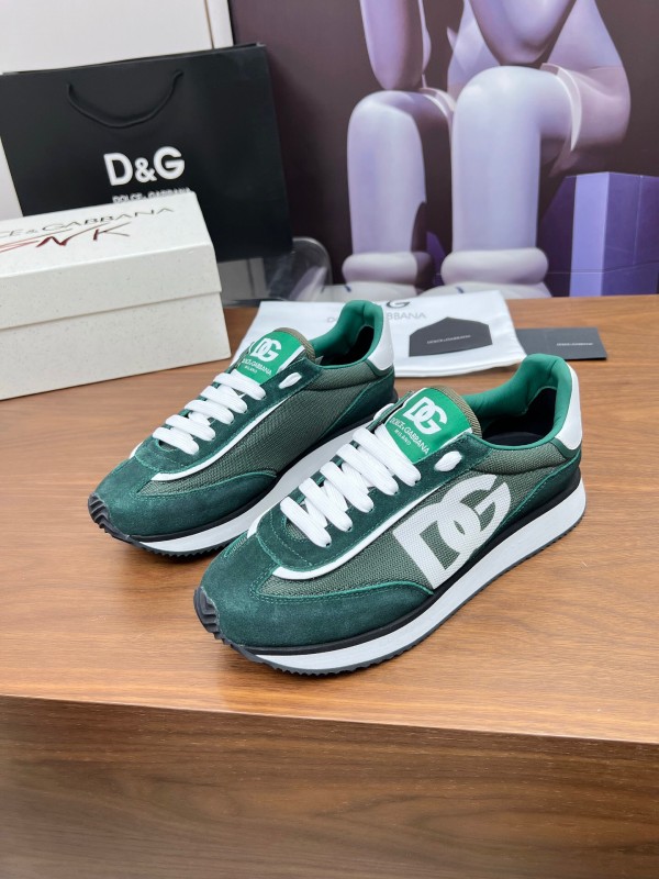 2025 Men Dolce & Gabbana Green White Mesh Suede Casual Sneakers LY00300