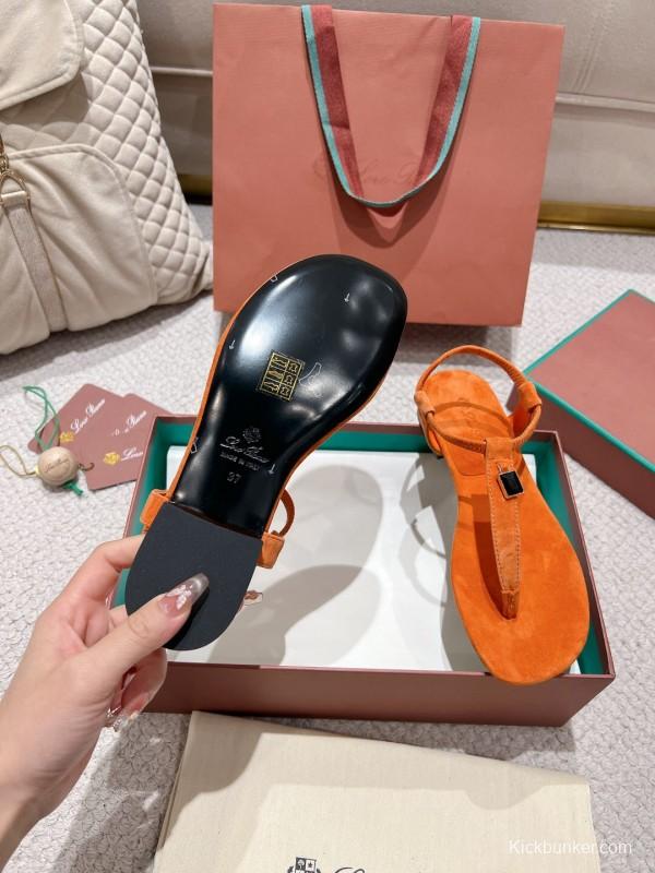 2025 Slippers Loro Piana Orange Suede Slippers LY00300