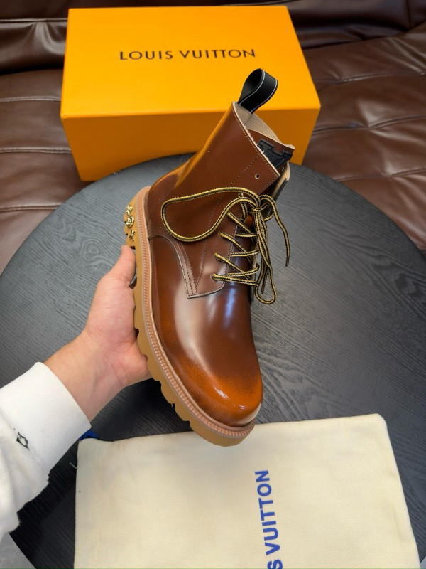 2024 Men Louis Vuitton Brown Calfskin Leather Boots MJ00440