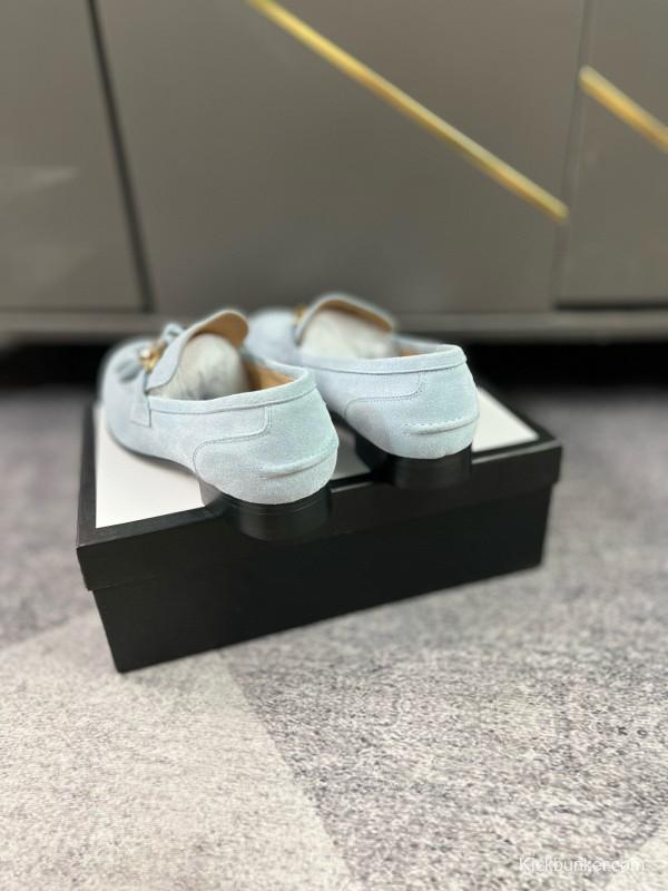 2024 Women Gucci Light Blue Suede Loafers MJ00280