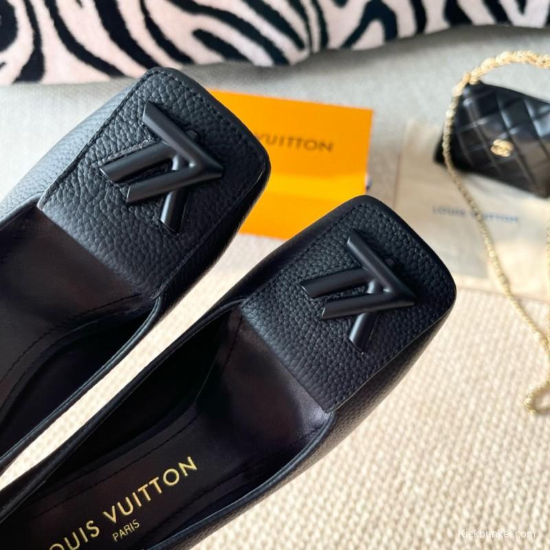 2024 Women Louis Vuitton Black Leather Block Heel Pumps