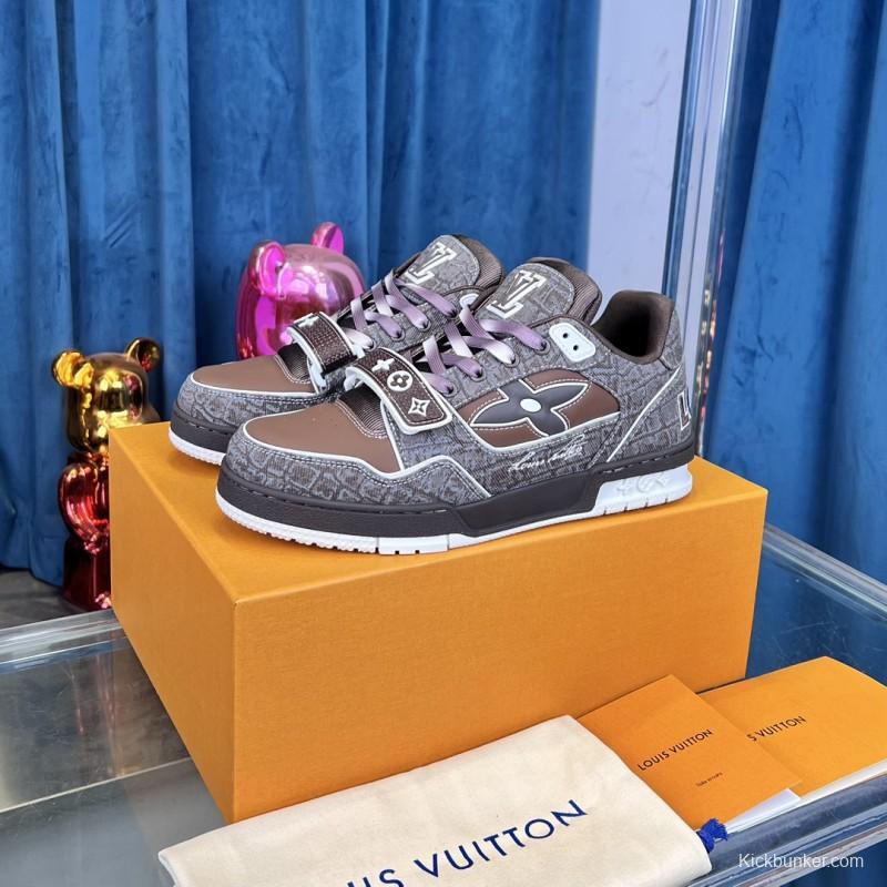 2025 Unisex Louis Vuitton Brown Grey Leather Trainer