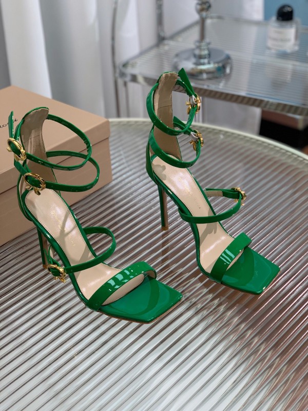 2025 Women Gianvito Rossi Green Leather High Heel Sandals