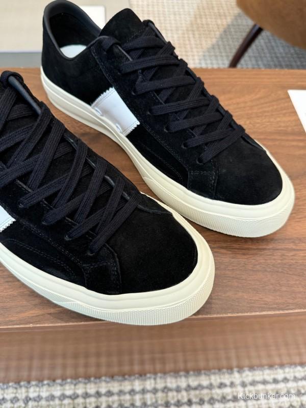 2025 Unisex TOM FORD Black White Suede Leather Sneakers