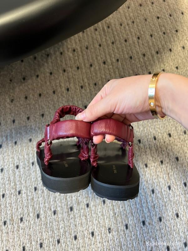 2025 Women The Row Burgundy Leather Sandals