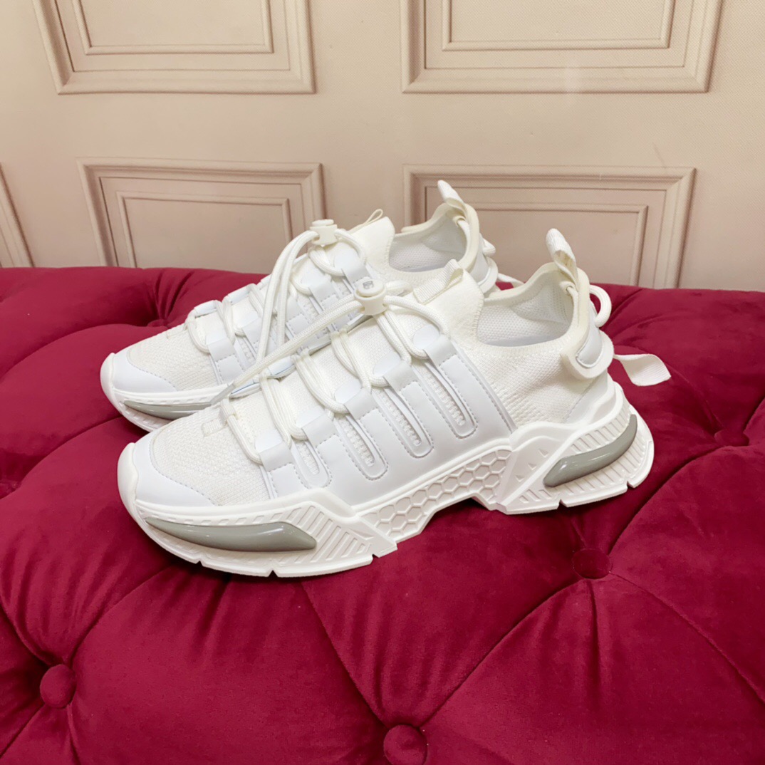 2025 Unisex Dolce & Gabbana White Mesh Leather Sneakers LY00340