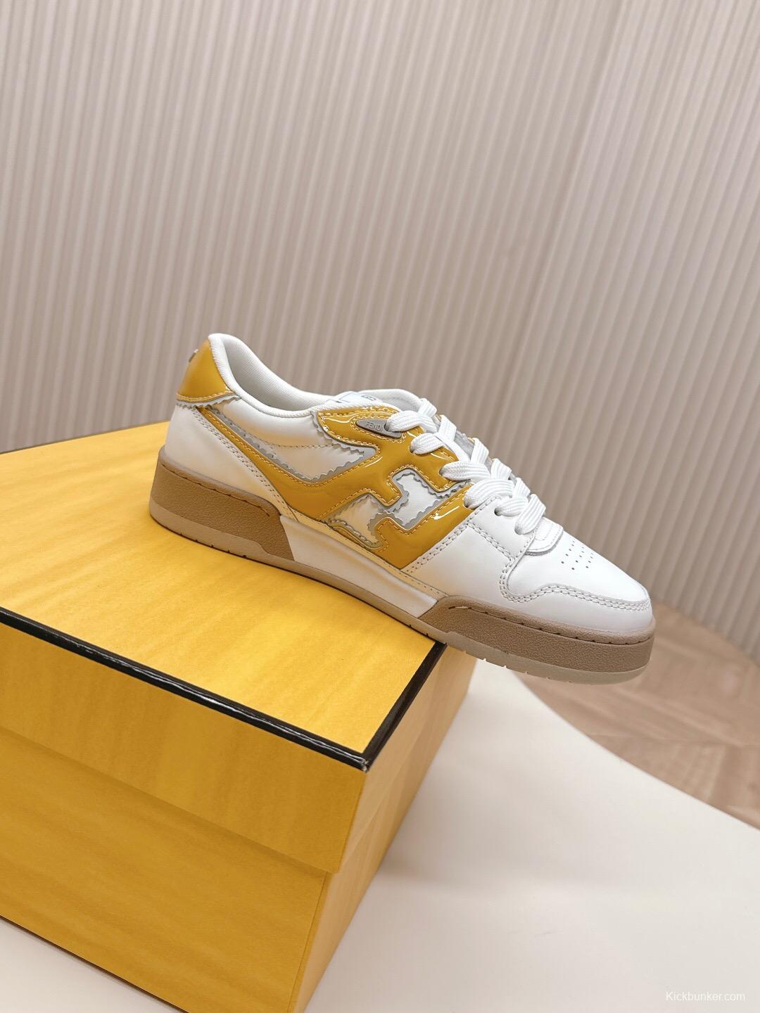 2025 Unisex Fendi White Yellow Leather Plimsolls FD Match LY00360(F)/LY00370(M)