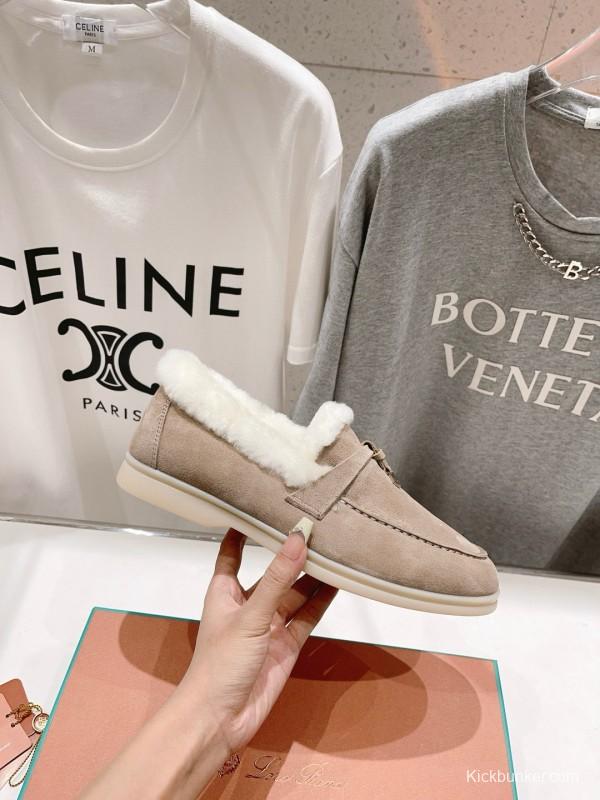 2024 Unisex LP Beige Suede Shearling Loafers MJ00300