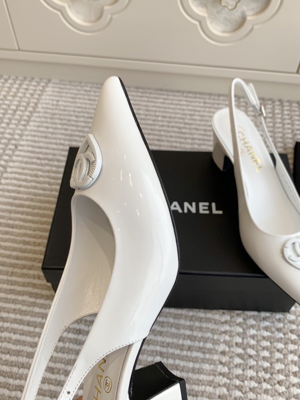2025 Women Chanel White Patent Leather Slingback Heart CC KFY00300