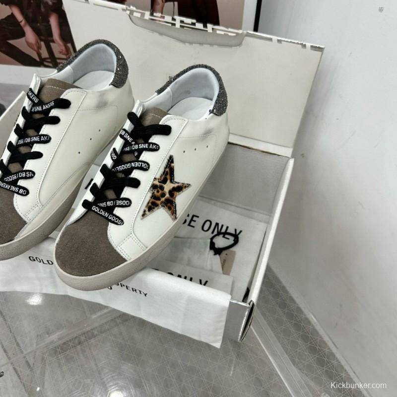 2025 Women GGDB White Leopard Suede Leather Sneakers