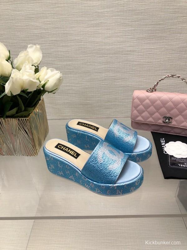 2025 CHANEL Blue Leather Slippers